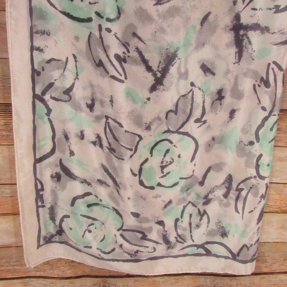 ECHO White/Mint Green/Gray Silk Scarf 31" x 31" - Picture 2 of 13